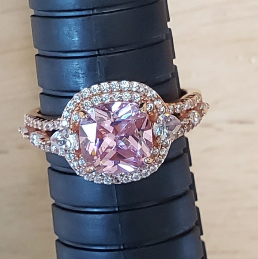 Rose Gold Over 925 Sterling Silver Ring with a Cushion-Cut Pink Gemstone